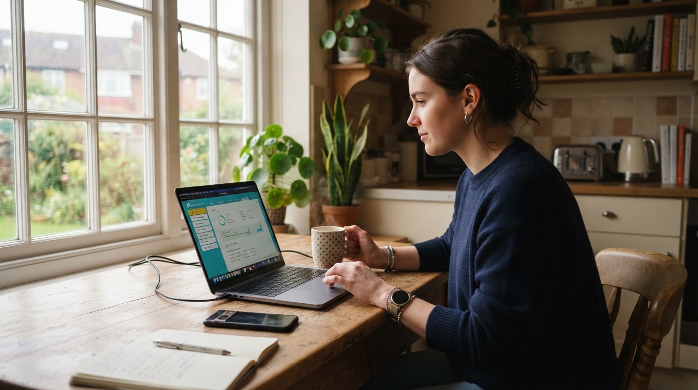 Person accessing router admin panel on laptop