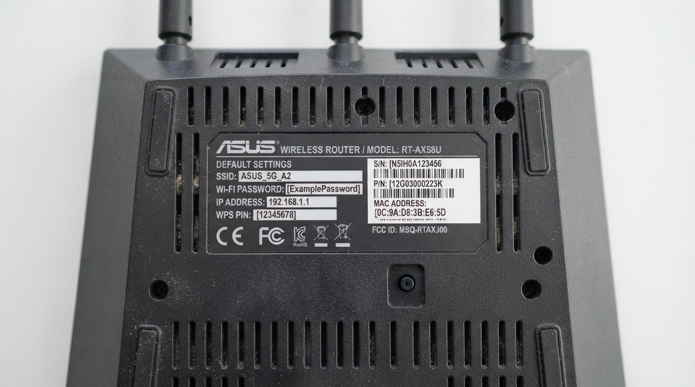 Router sticker showing default login credentials