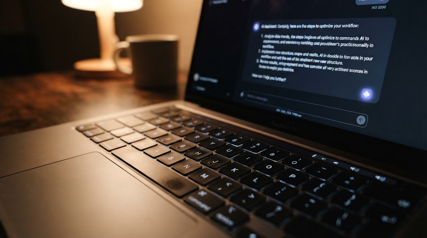 AI chat interface reflected on laptop screen