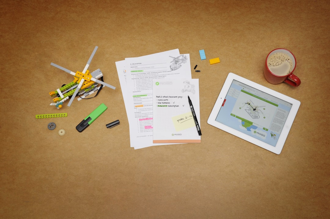 Tablet with futuristic browser interface on desk