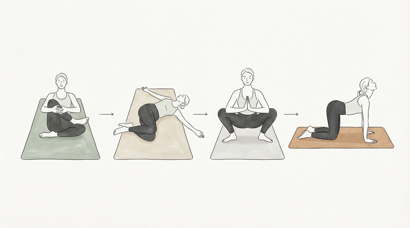 Overhead diagram of four mobility exercise positions