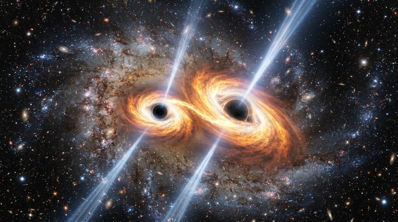Two supermassive black holes orbiting in merged galaxy core
