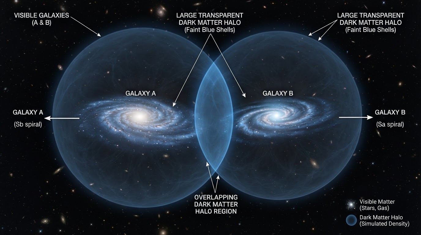 Dark matter halos surrounding two merging galaxies