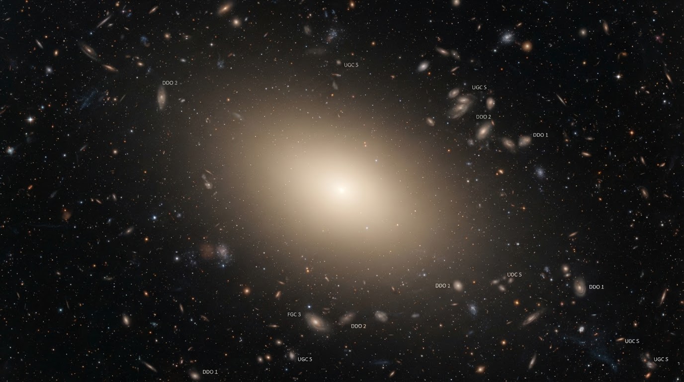 Overhead view of elliptical galaxy formed from merger