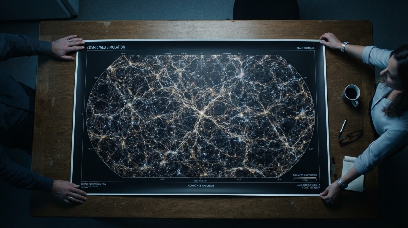 Cosmic web structure simulation showing dark matter filaments