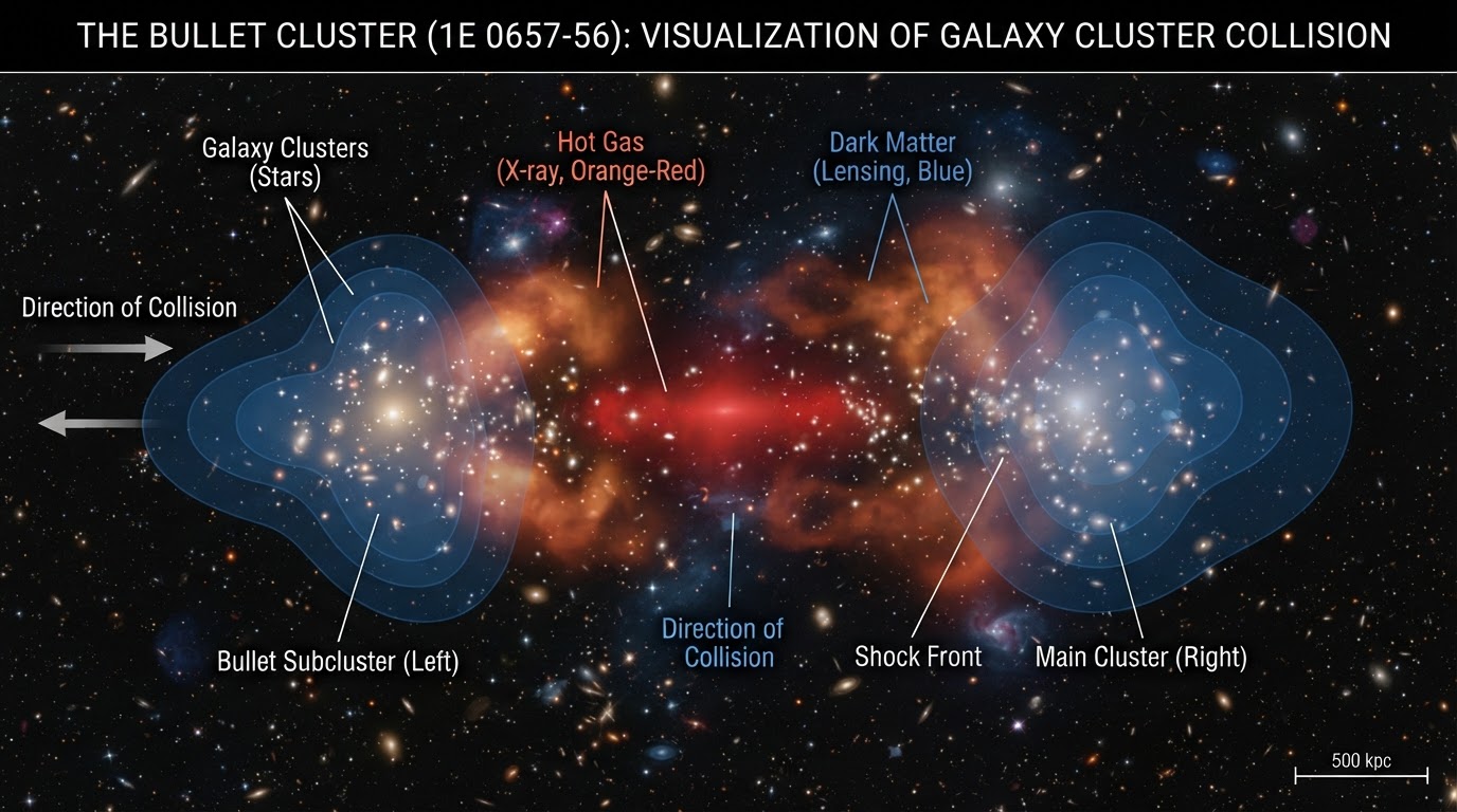 Bullet Cluster dark matter and gas separation diagram