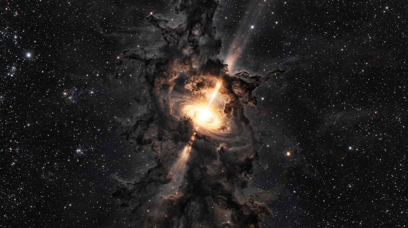 Protostar forming inside a dark dust pillar
