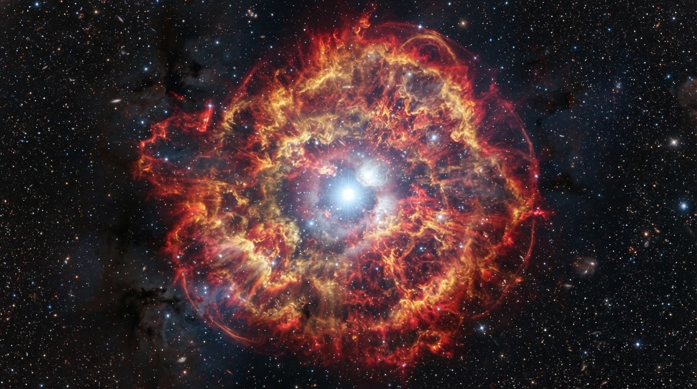 Glowing supernova remnant expanding in deep space
