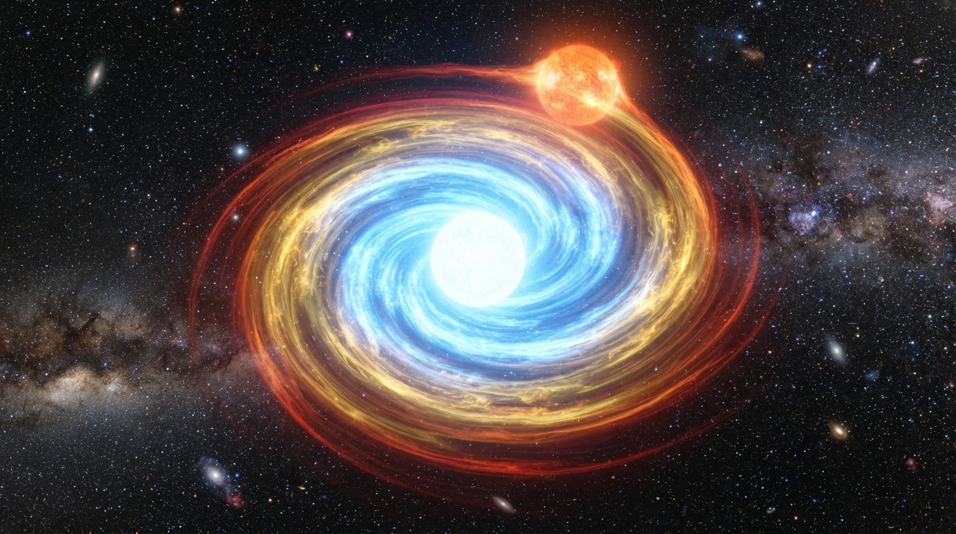 White dwarf with glowing accretion disk from companion star