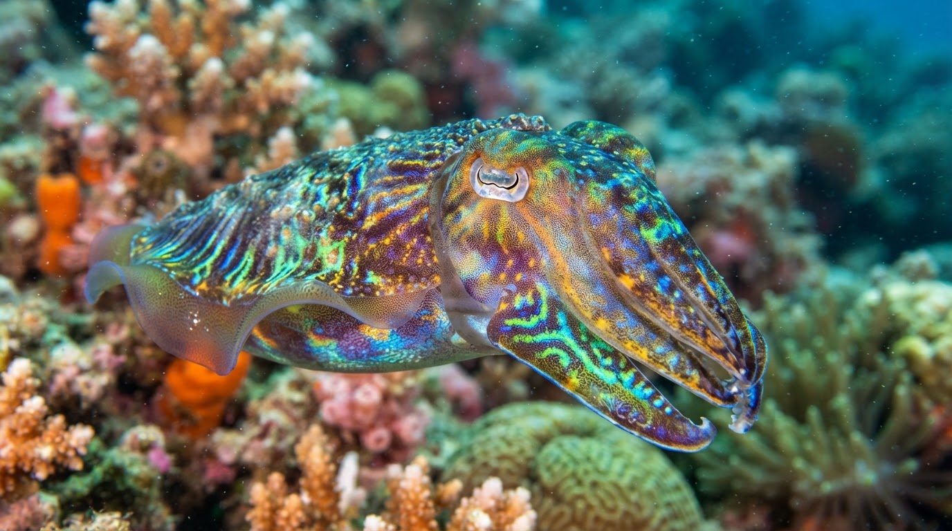 Cuttlefish displaying rapid skin color patterns