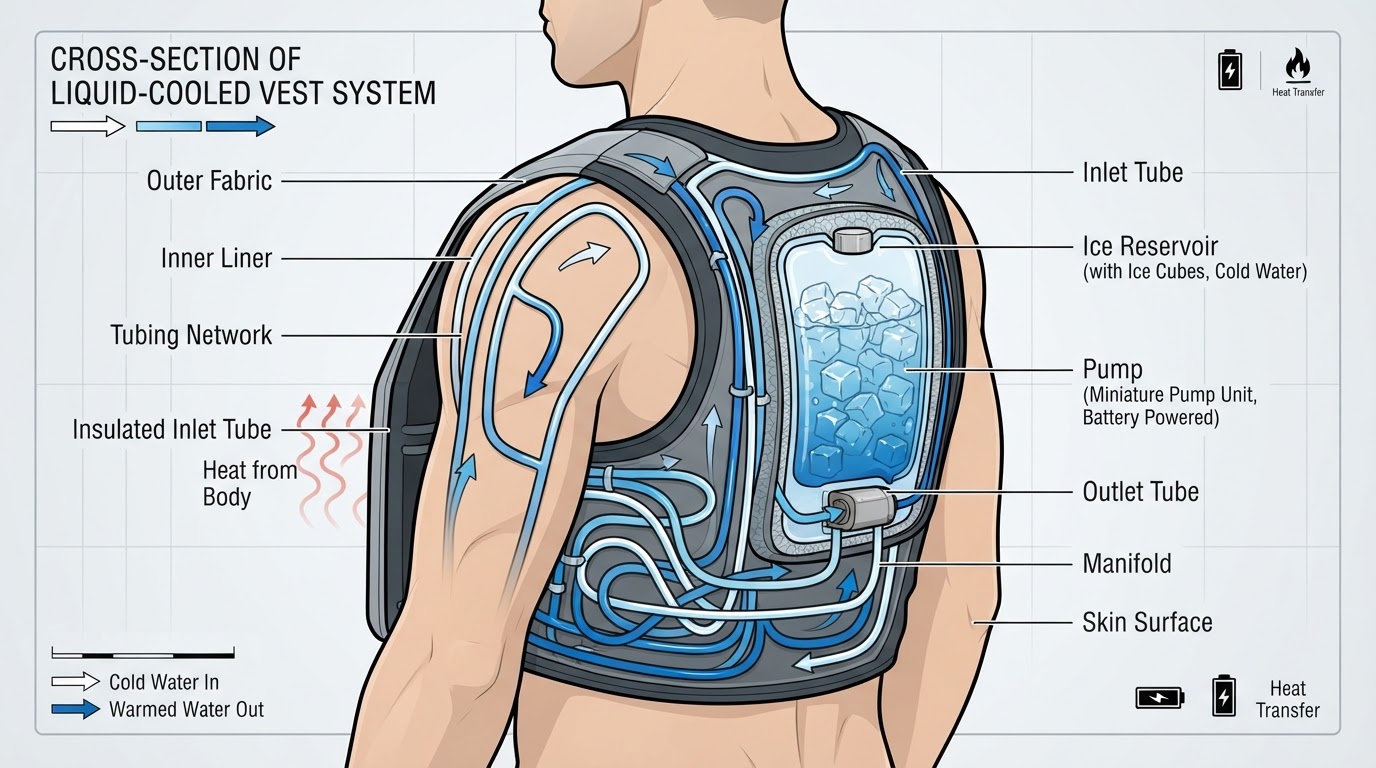 Cross-section diagram of liquid-cooled vest system