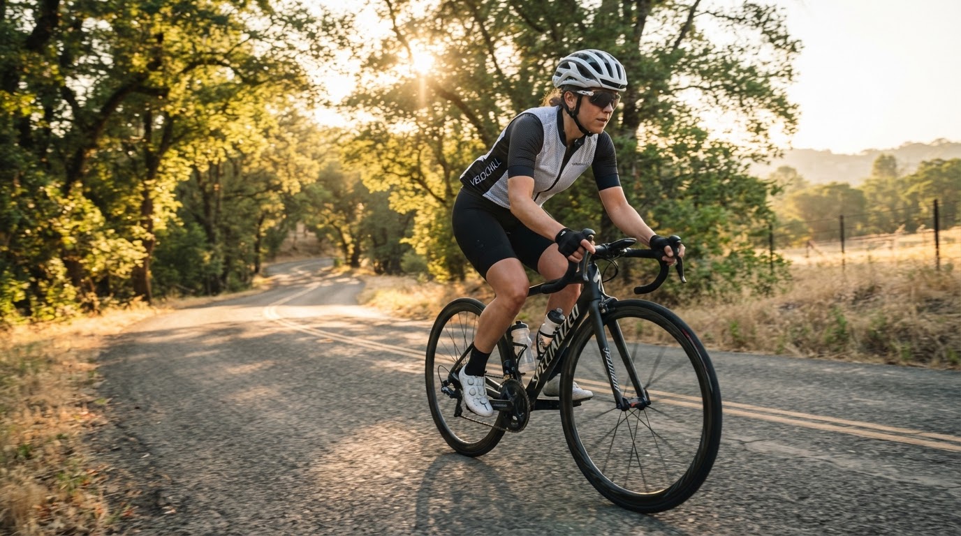 Cyclist wearing cooling vest during outdoor training