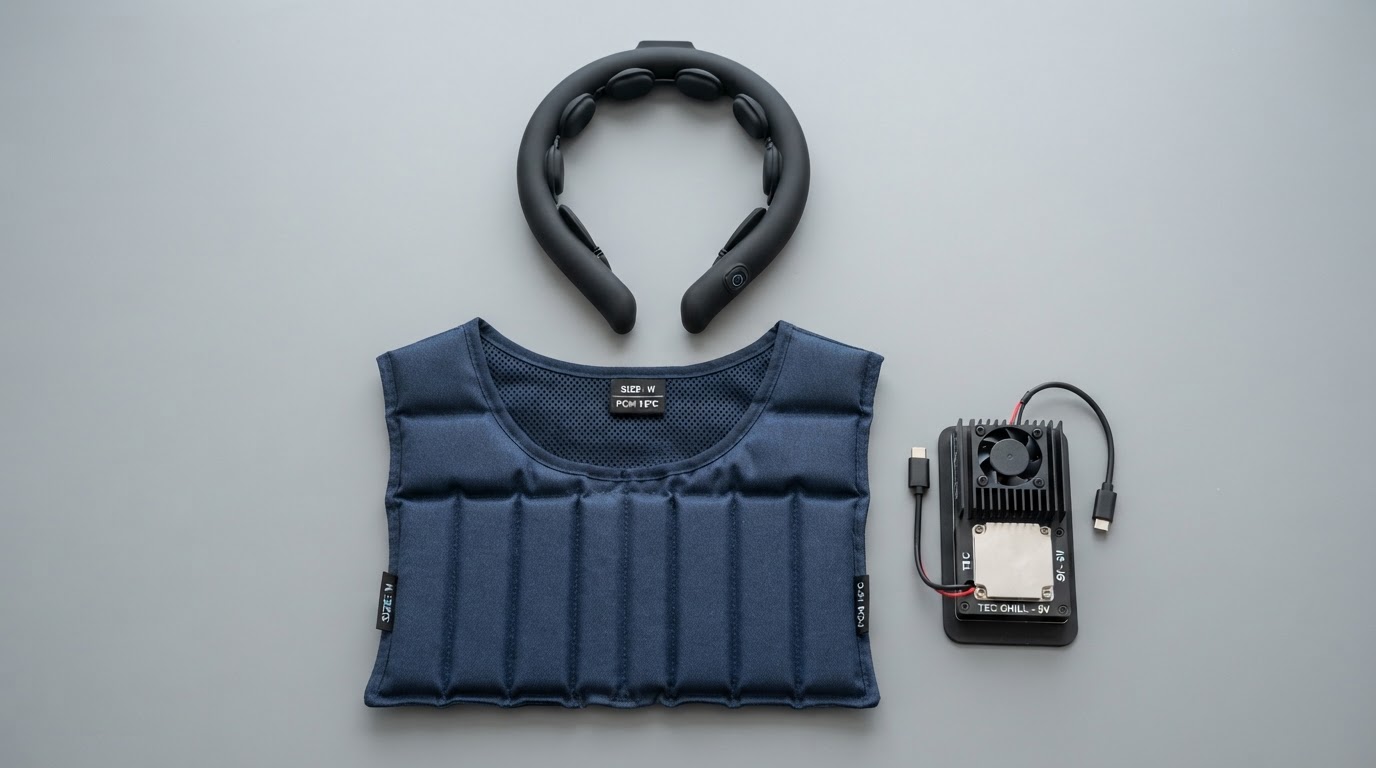 Overhead view of various wearable cooling device types